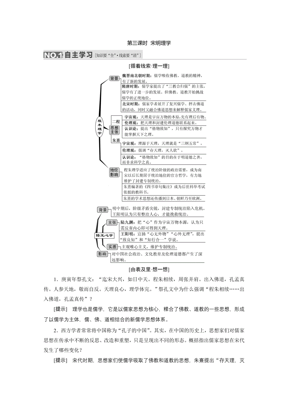 《三维设计》2016届高考历史（人教版）一轮复习第十一单元 第三课时　宋明理学导学案.doc_第1页