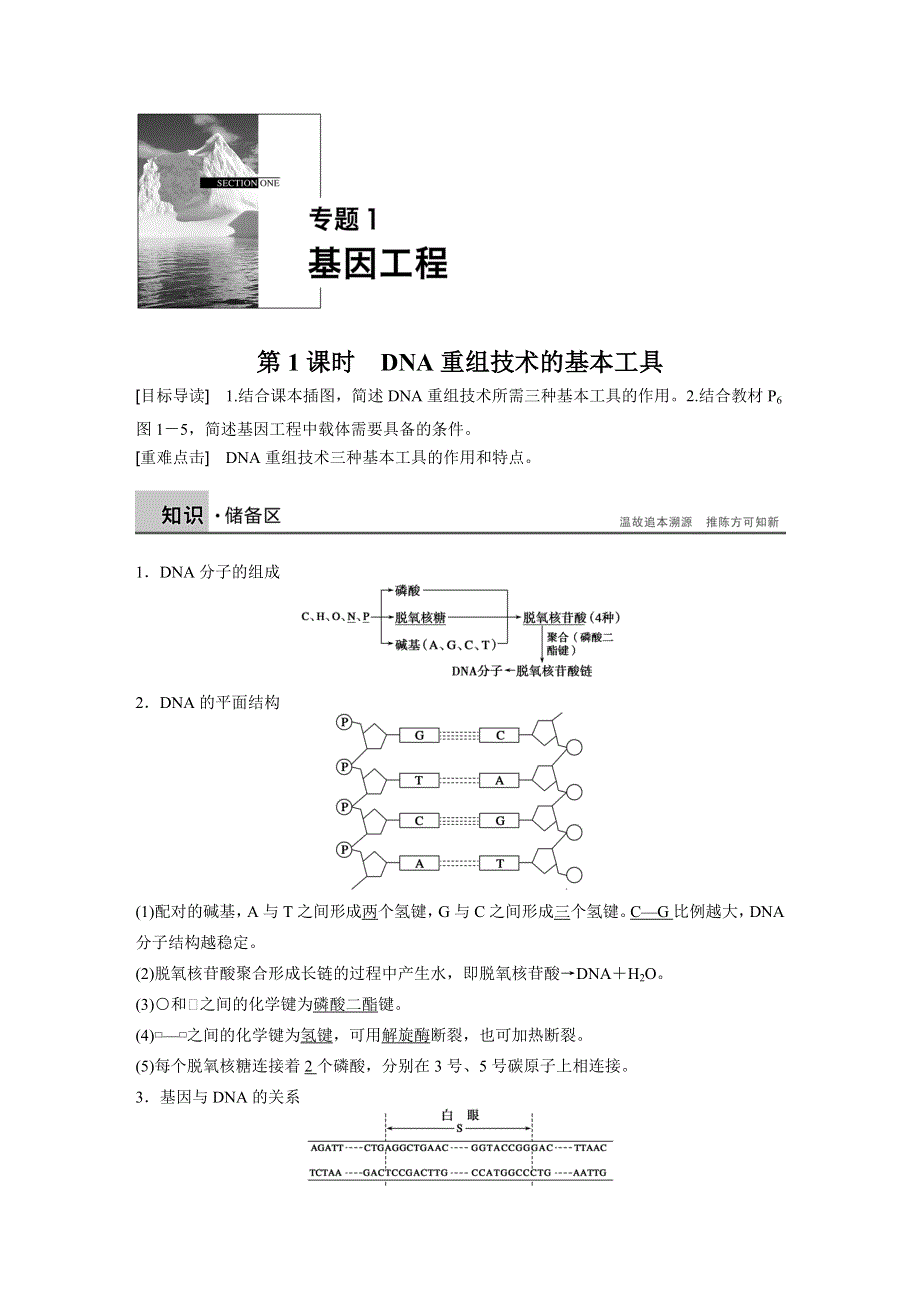 《创新设计》2015-2016学年高二生物人教版选修3学案与检测：专题1 第1课时 DNA重组技术的基本工具 WORD版含解析.docx_第1页