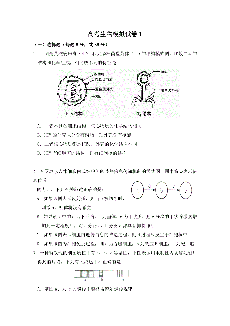 2011年高考生物训练卷（1）.doc_第1页