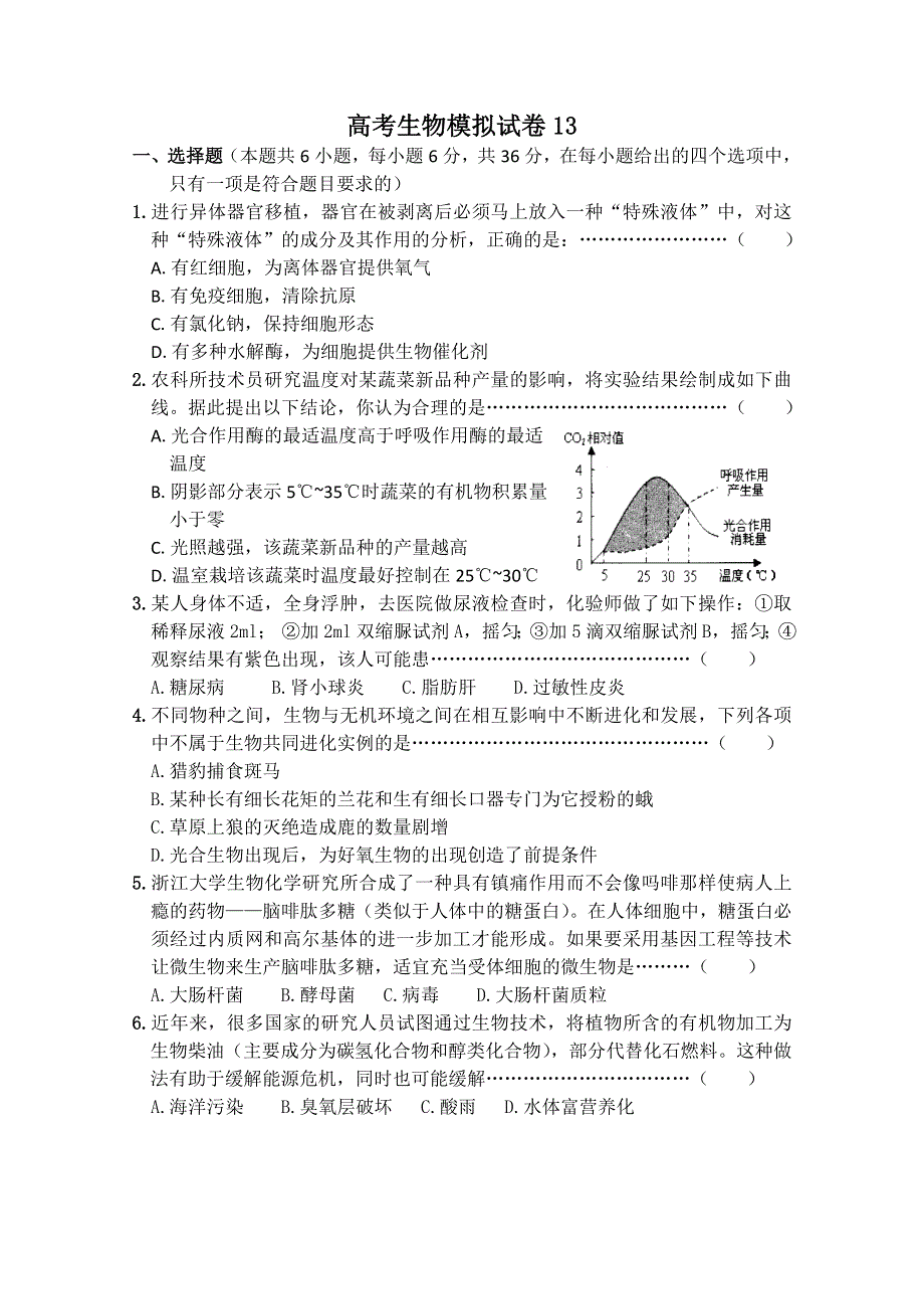 2011年高考生物训练卷（13）.doc_第1页