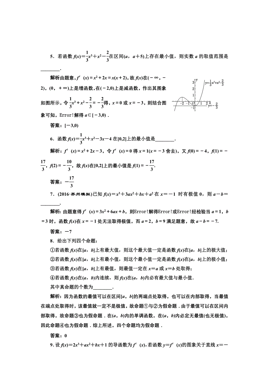 《三维设计》2017届高三数学（文）一轮总复习（江苏专用）课时跟踪检测（十五）导数与函数的极值、最值 WORD版含解析.doc_第3页