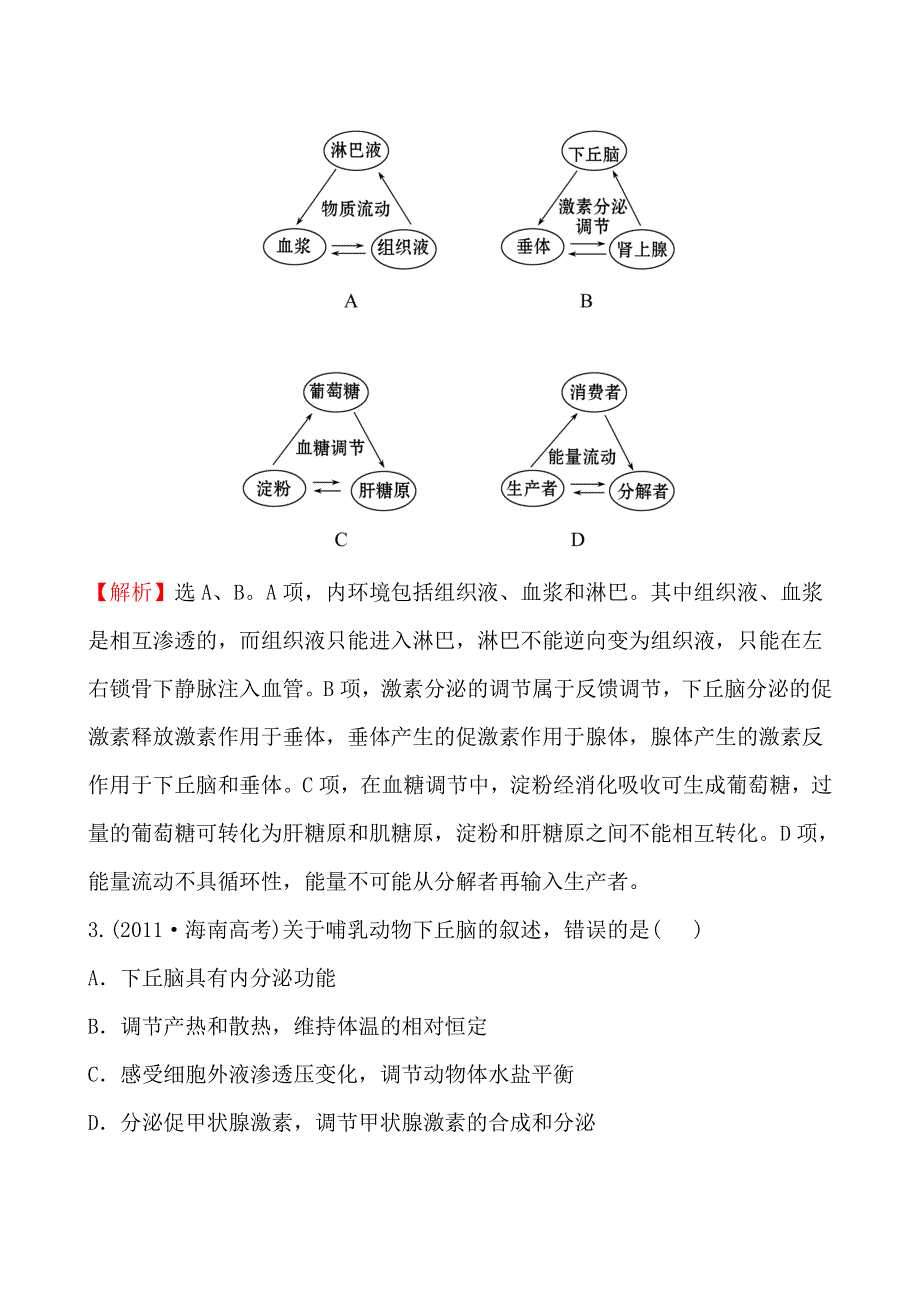 2011年高考生物试题（新课标版）分类汇编15 内环境稳态与体温、水盐和血糖调节 WORD版含解析.doc_第2页