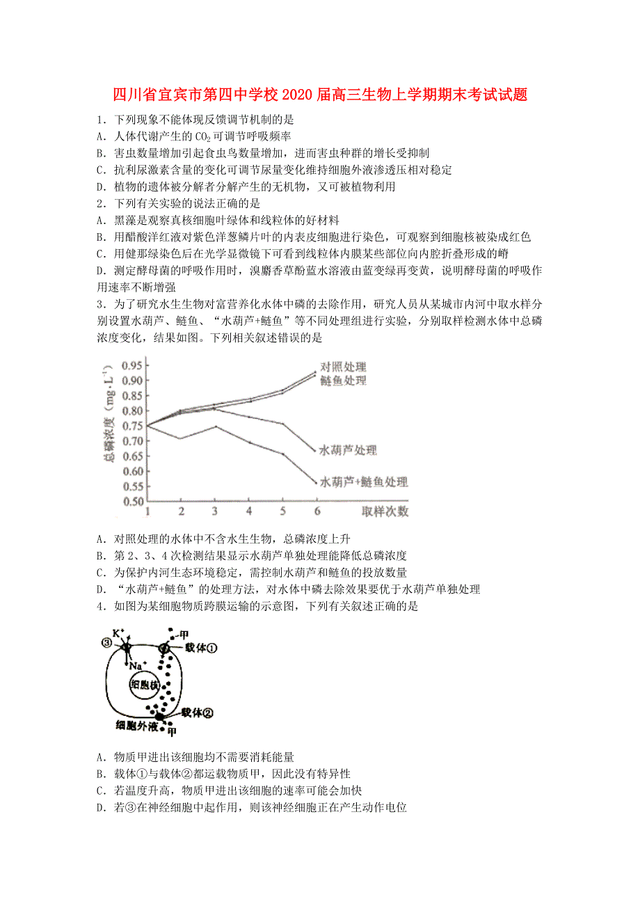 四川省宜宾市第四中学校2020届高三生物上学期期末考试试题.doc_第1页