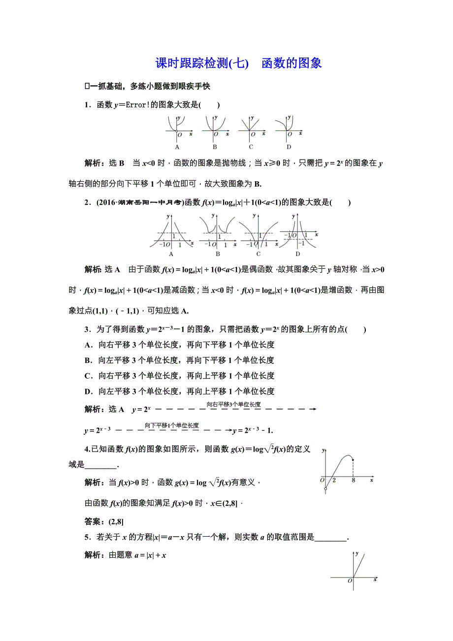 《三维设计》2017届高三数学（理）一轮总复习（人教通用）课时跟踪检测（七）　函数的图象 WORD版含解析.doc_第1页