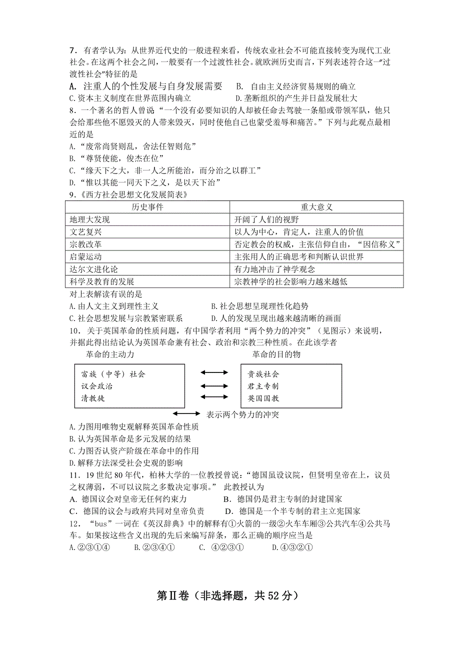 四川省宜宾市质量提升协同责任区2015届高三上学期联合测试历史试题 WORD版无答案.doc_第2页