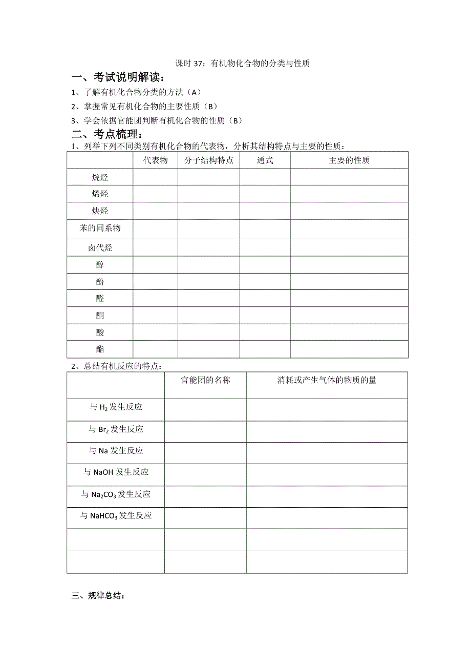 《名校推荐》江苏省南京市金陵中学高三化学一轮复习教学案 课时37 有机物化合物的分类与性质 .doc_第1页