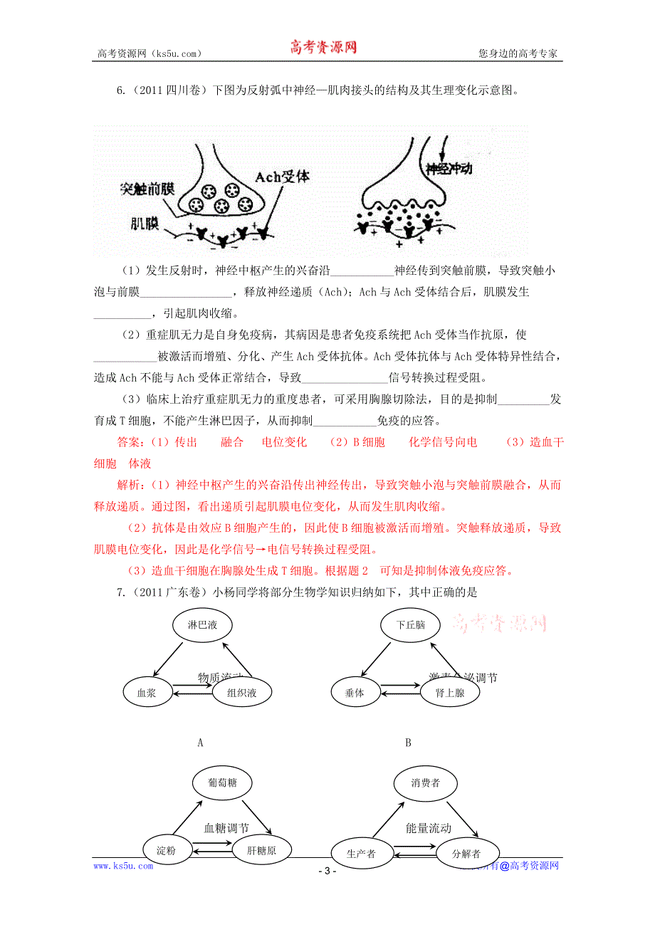 2011年高考真题解析生物分项版10动物生命活动的调节.doc_第3页