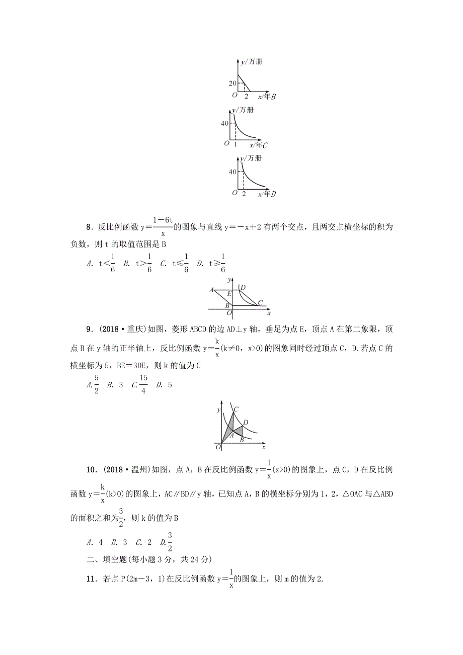 九年级数学上册 第六章 反比例函数检测题 （新版）北师大版.doc_第2页