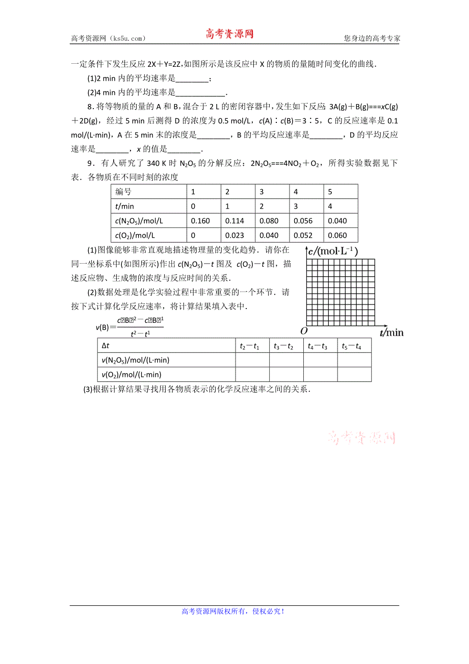 《名校推荐》江苏省泰州中学高二化学（苏教版）选修四作业：专题2 第1单元 第1课时 化学反应速率的表示方法 .doc_第2页