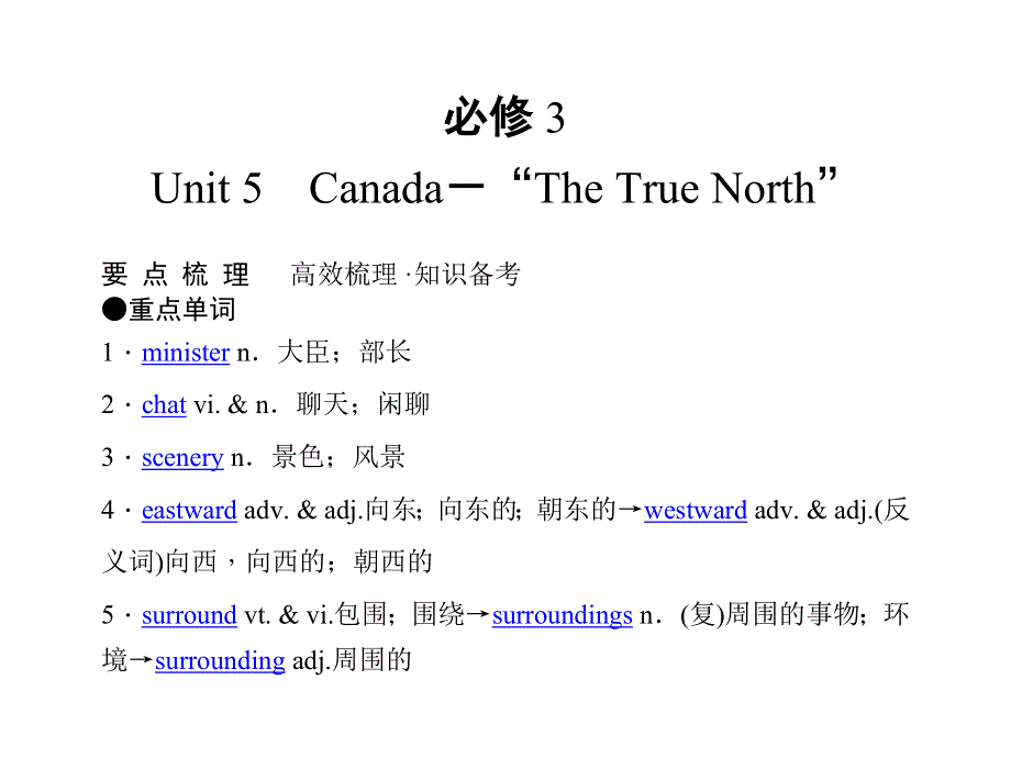 2011年高考英语（人教版）要点梳理 重点突破：必修3 UNIT 5　CANADA－“THE TRUE NORTH”.doc_第1页