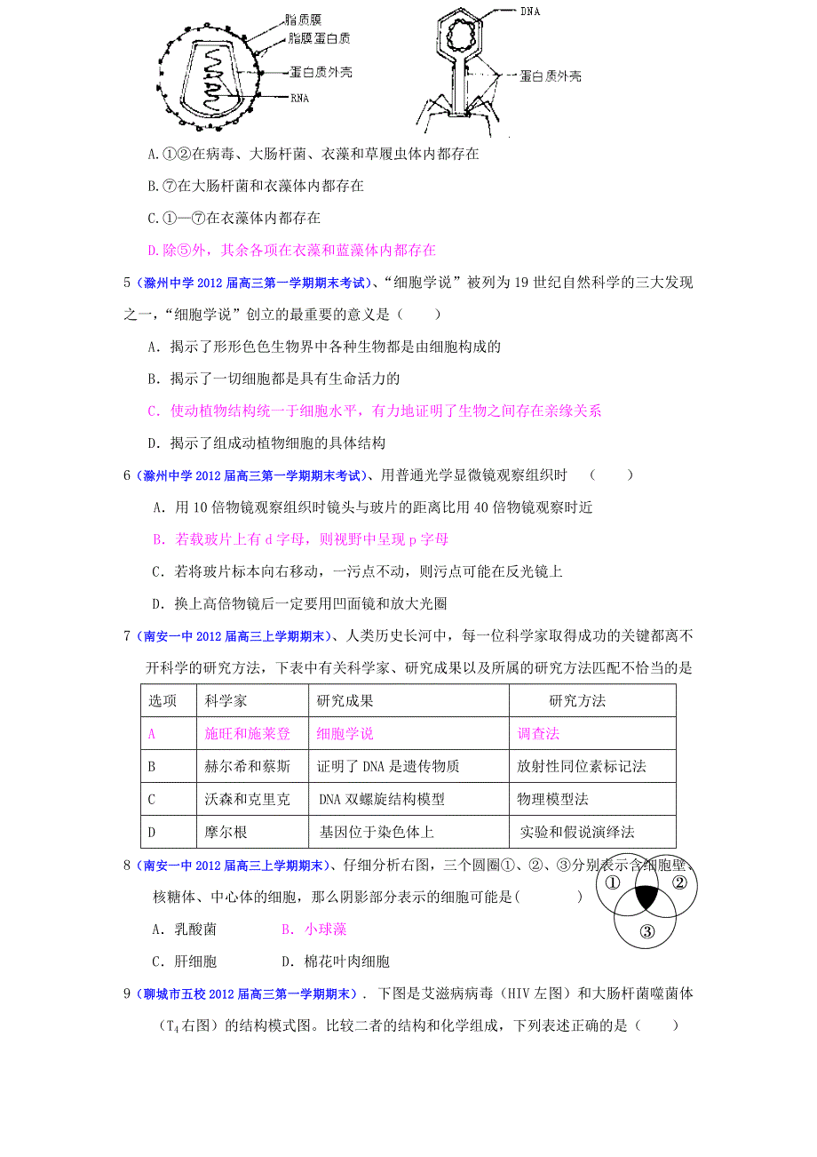 2013届高三生物一轮复习 课时训练 分子与细胞 1.doc_第2页