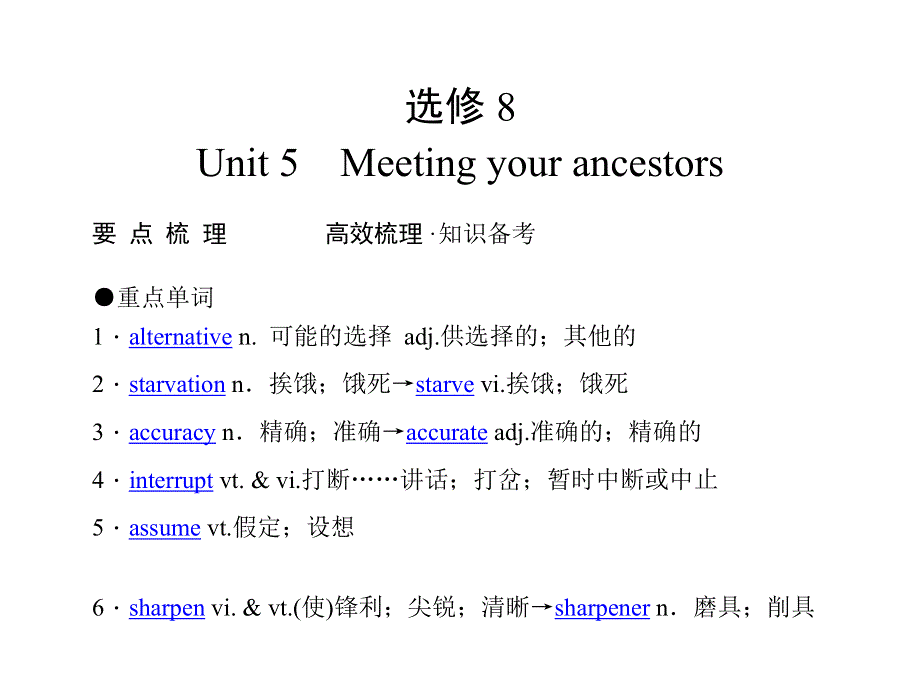 2011年高考英语（人教版）要点梳理+重点突破：选修8 UNIT 5　MEETING YOUR ANCESTORS.doc_第1页