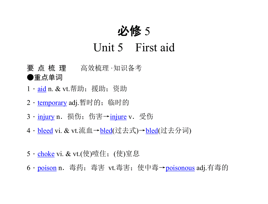 2011年高考英语（人教版）要点梳理 重点突破：必修5 UNIT 5　FIRST AID.doc_第1页