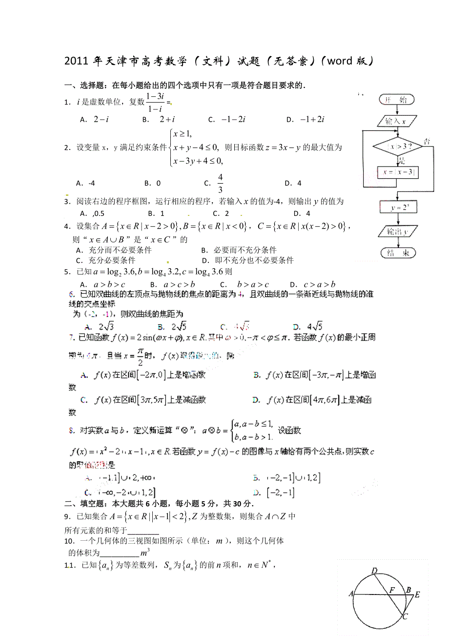 2011年高考试题——数学文（天津卷）WORD版.doc_第1页