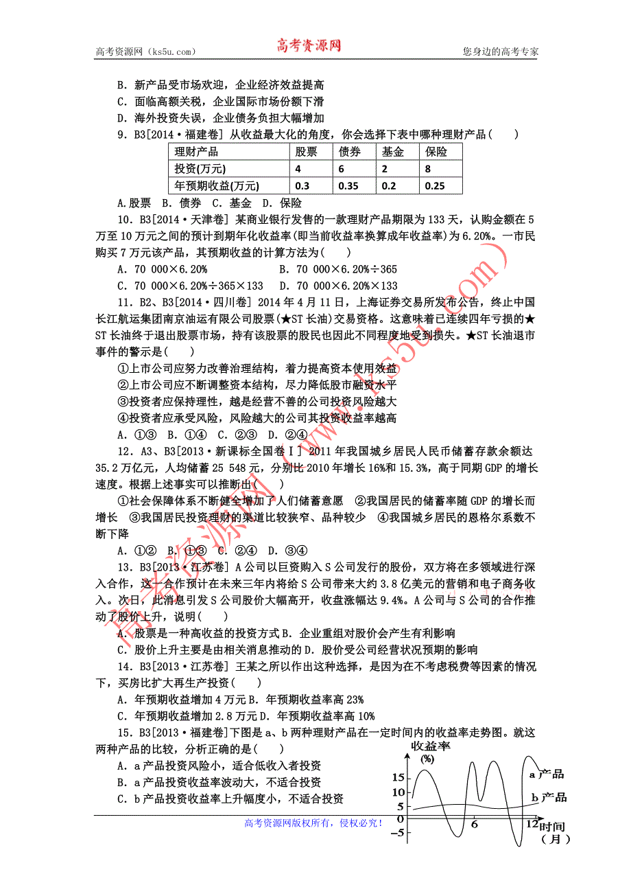 《名校推荐》河北定州中学2016届高三一轮复习经济生活高考试题专练：第六课 投资理财的选择 WORD版含答案.doc_第2页