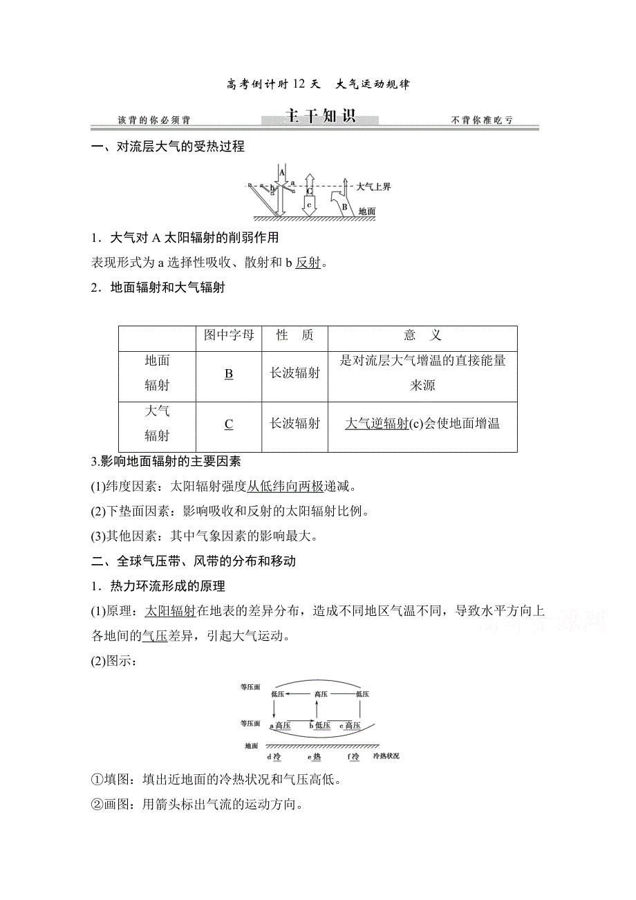 《创新设计》2015届高考地理二轮复习练习：高考倒计时12天　大气运动规律.doc_第1页