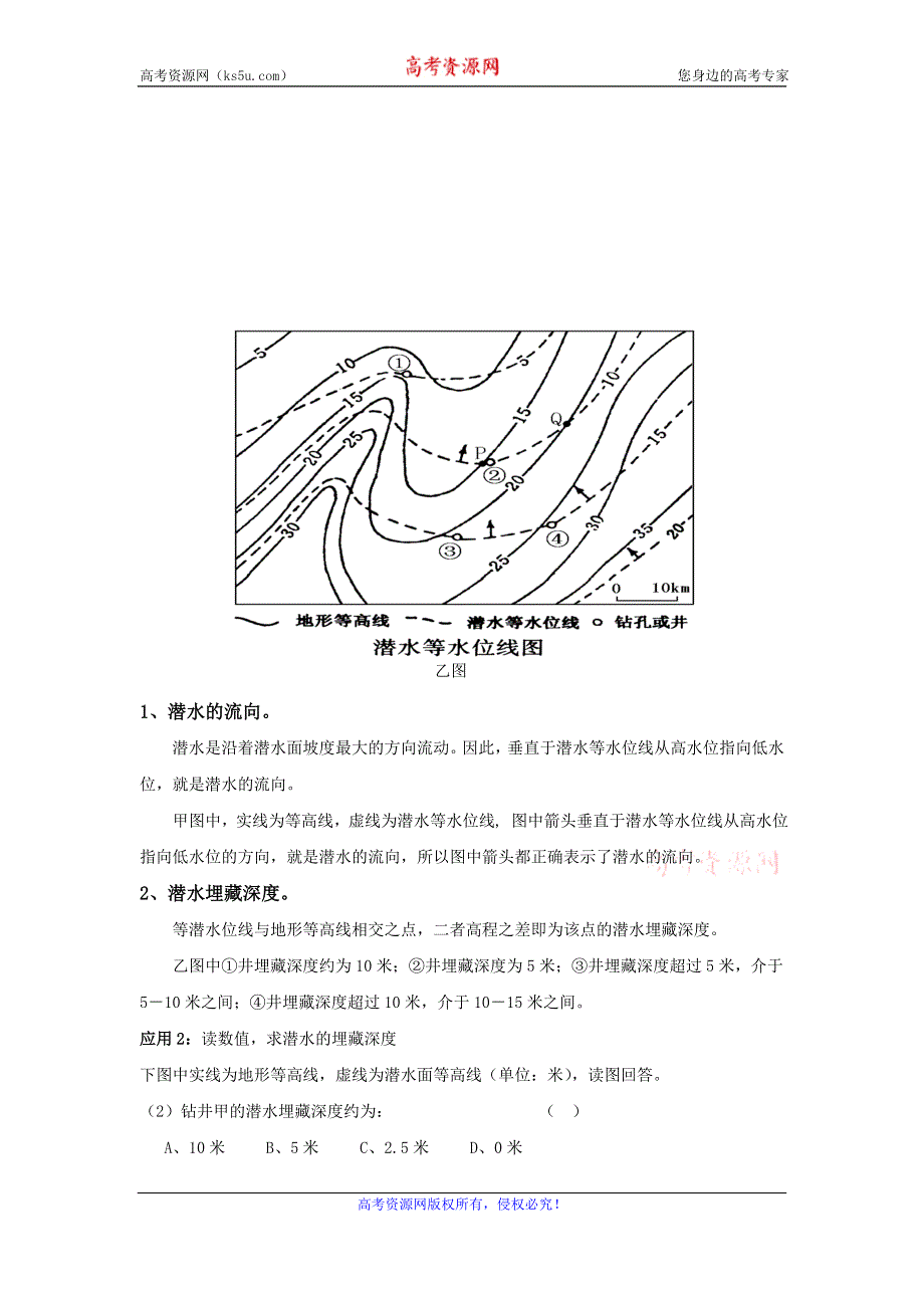 《名校推荐》河北省定州中学2017届高三地理一轮复习导学案：等潜水位线分析和判读 .doc_第2页