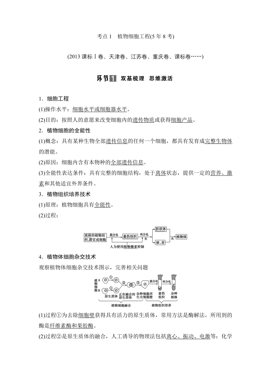 《创新设计》2015届高考生物（人教版）基础知识总复习： 考点1 植物细胞工程(5年8考) X3-2 克隆技术及生物技术的伦理问题 WORD版含答案.doc_第1页