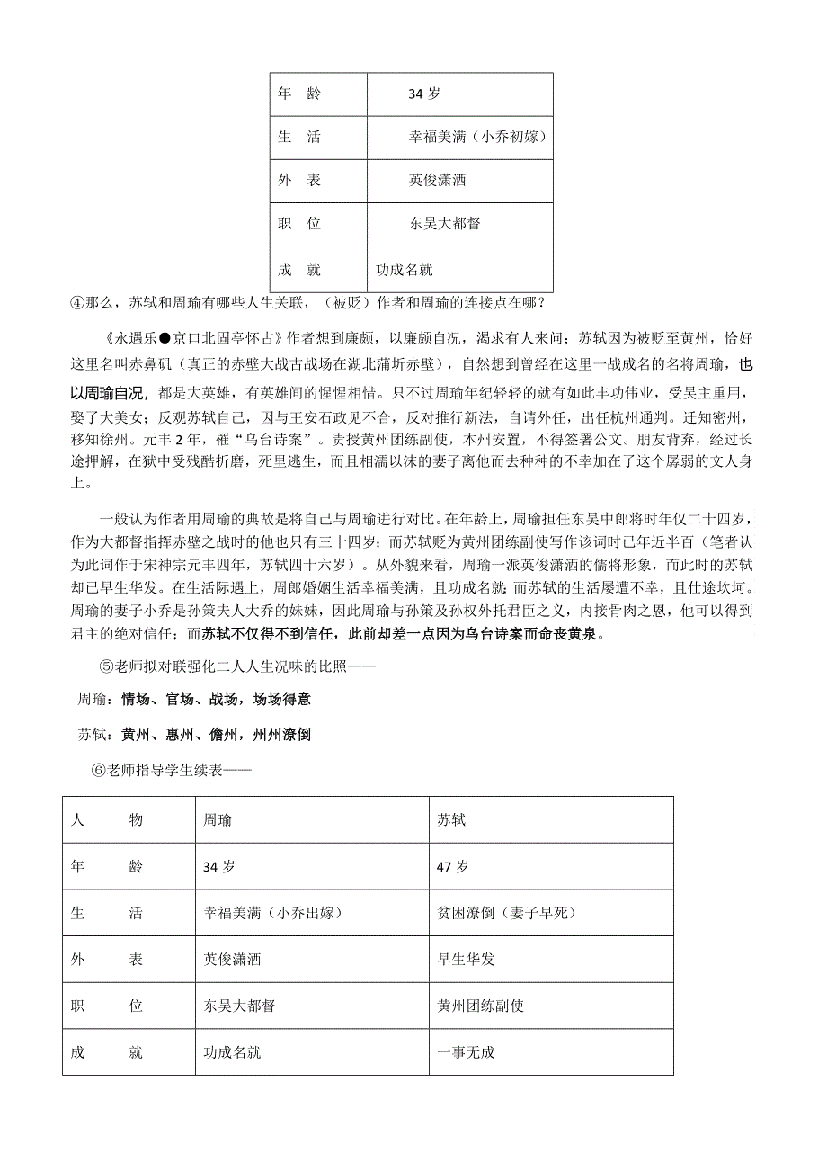 《名校推荐》广东省广州市铁一中学高一语文教学设计：必修四 第5课 念奴娇赤壁怀古.doc_第3页