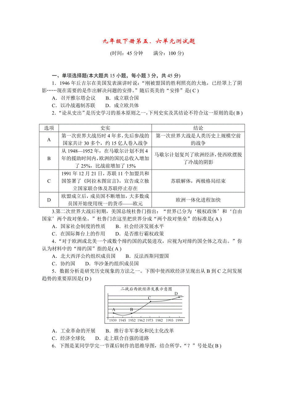 九年级历史下册 第五、六单元综合测试题 新人教版.doc_第1页