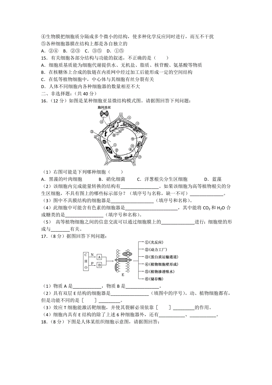 2013届高三生物一轮复习单元测试：细胞膜和细胞器.doc_第3页