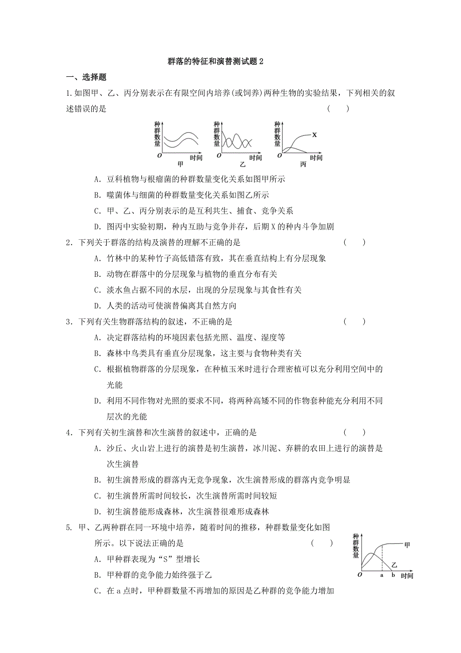 2013届高三生物复习测试题 群落的结构和演替2.doc_第1页