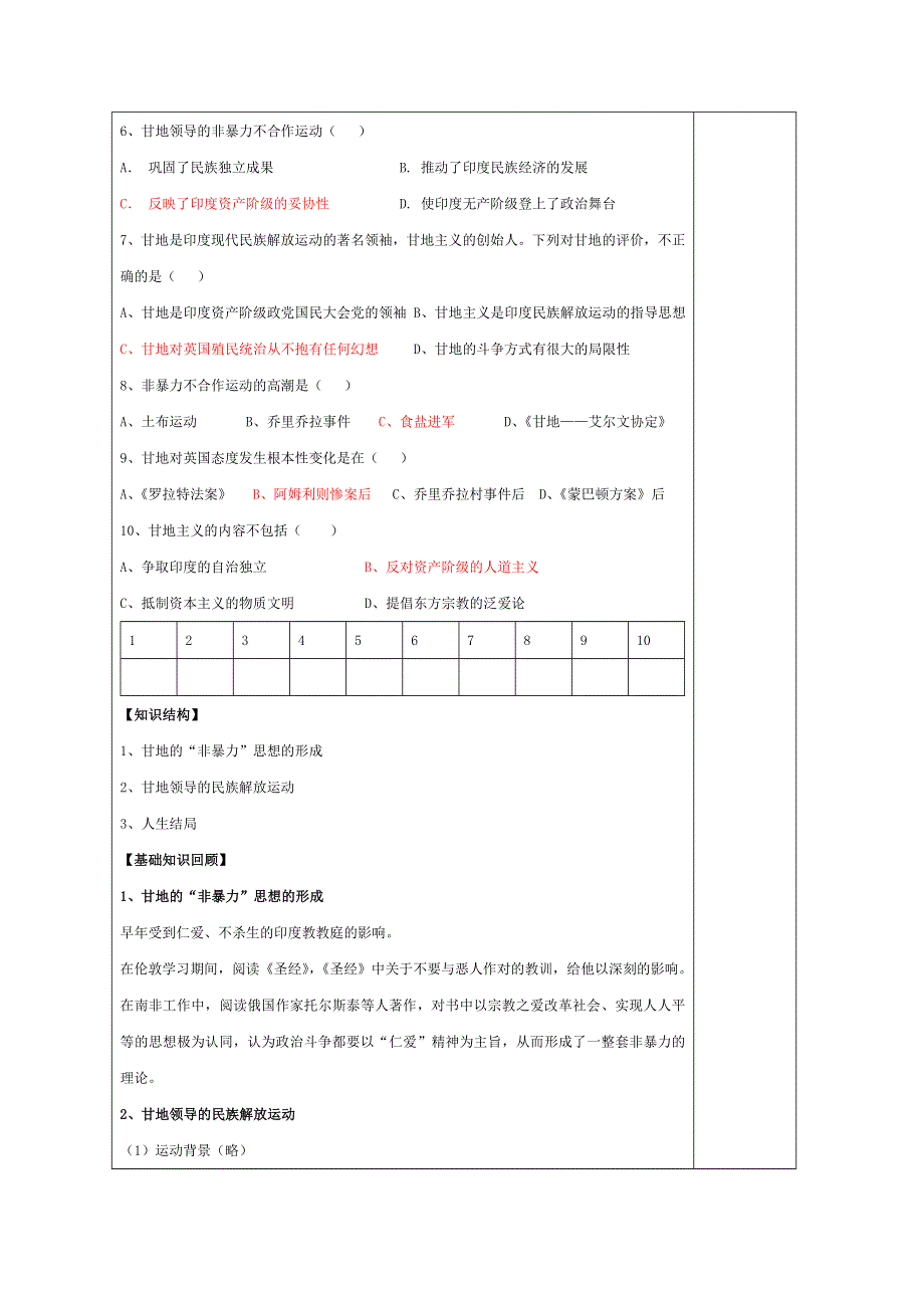 《名校推荐》江苏扬州中学高三历史一轮复习人民版选修四一轮复习学案：（9）甘地 .doc_第2页