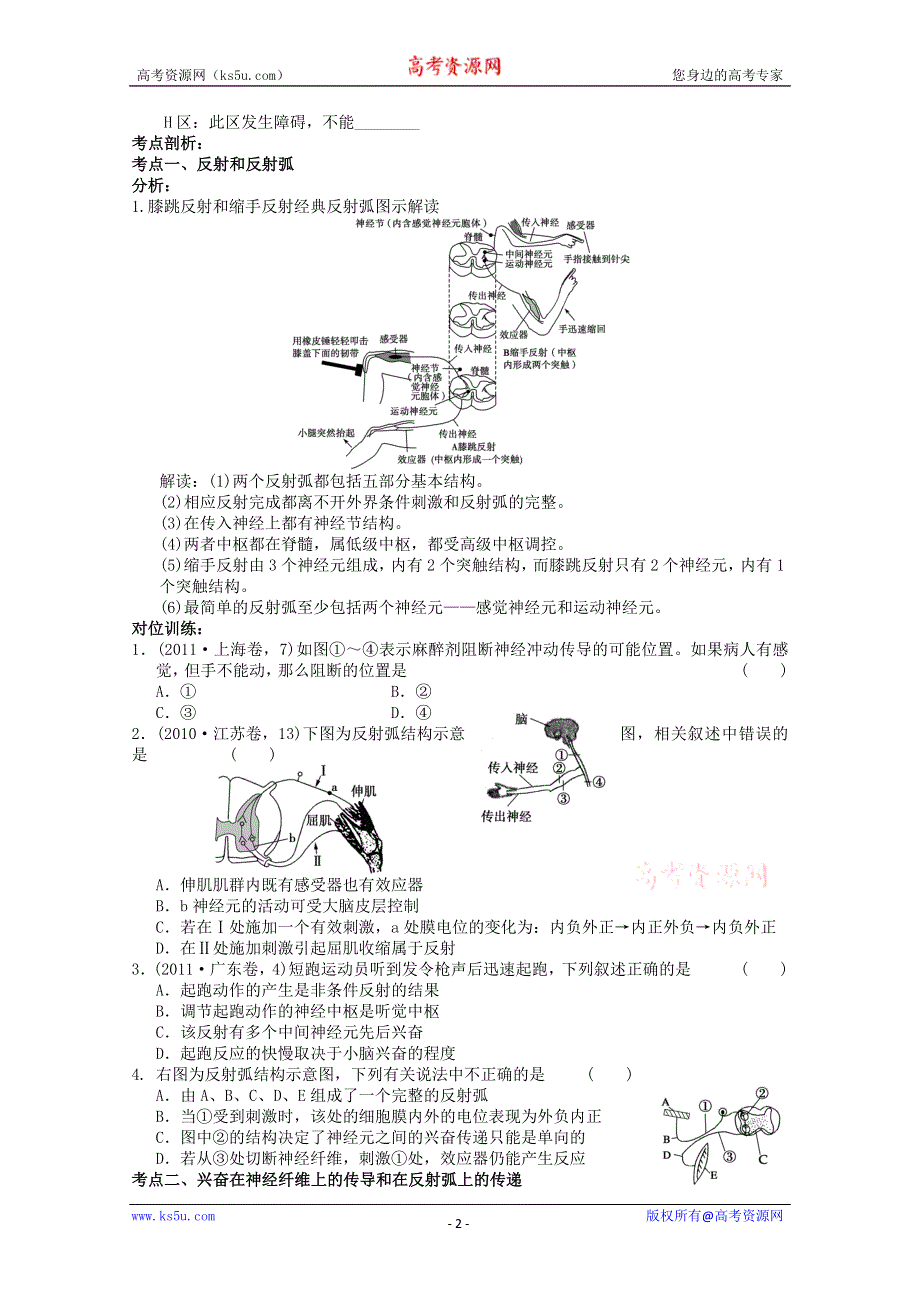 2013届高三生物学案通过神经系统的调节.doc_第2页