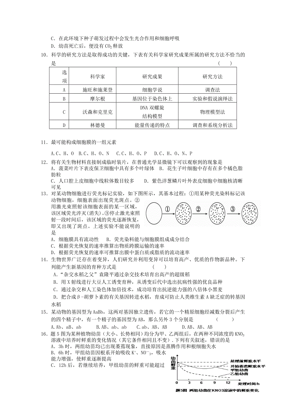 2013届高三生物必修部分综合检测题1.doc_第3页