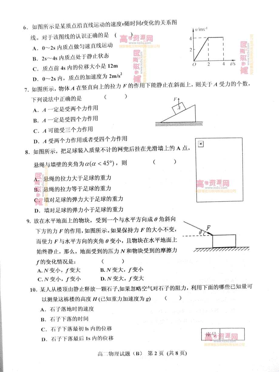 《首发》山东省济南市历城区2011-2012学年高二下学期期末考试 物理试题 PDF版.pdf_第2页