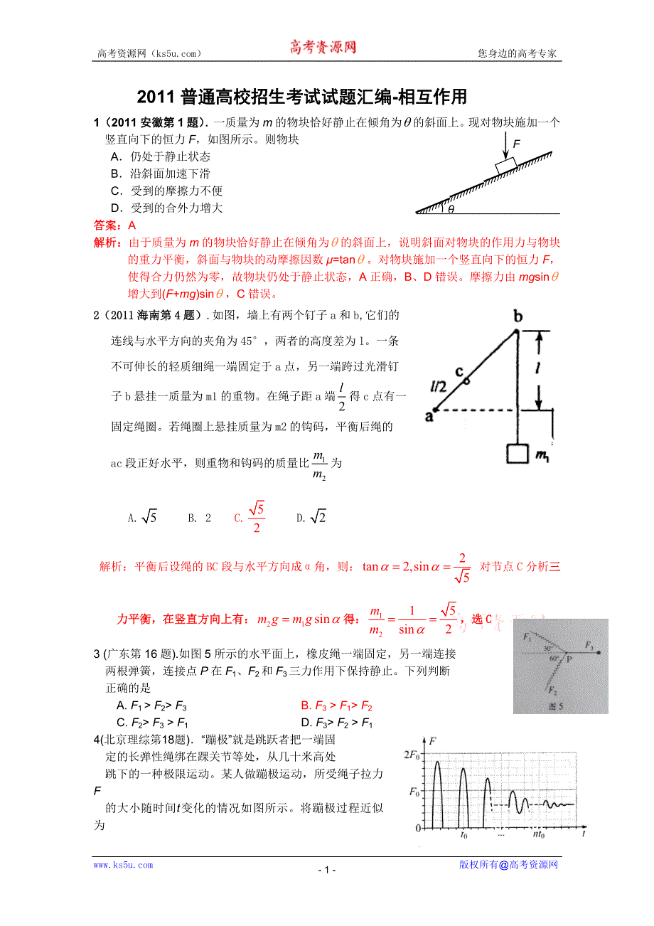 2011年高考物理试题分类汇编——相互作用.doc_第1页