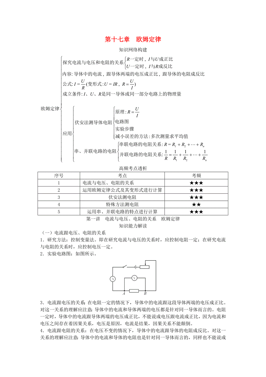 九年级物理全册 第十七章 欧姆定律基础知识点 （新版）新人教版.doc_第1页