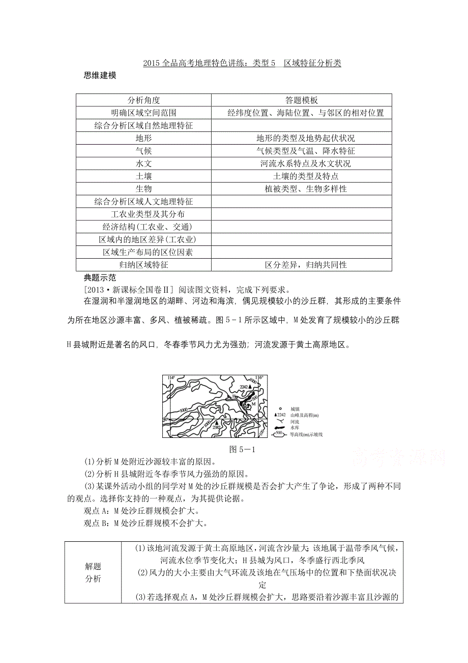 2015全品高考地理特色讲练 类型5 区域特征分析类 WORD版含答案.doc_第1页