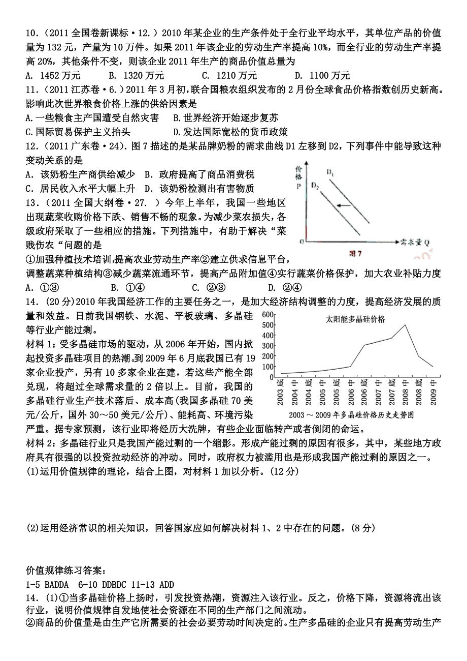 2011政治试题：价值规律练习题（新人教版必修1）.doc_第2页