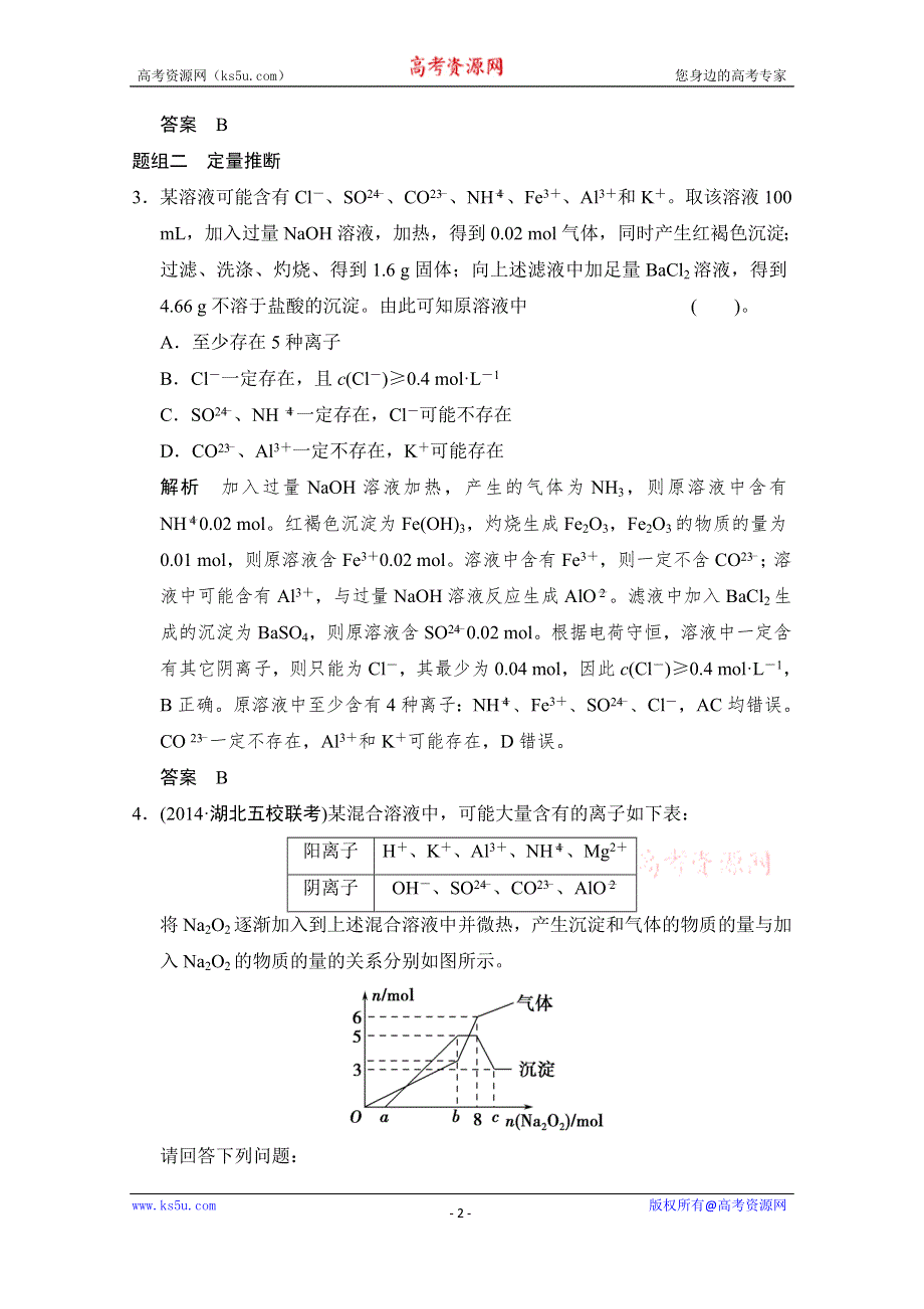 《创新设计》2015高考化学（江苏专用）二轮专题题组训练：第3讲 考点3 离子反应的重要应用——离子推断.doc_第2页