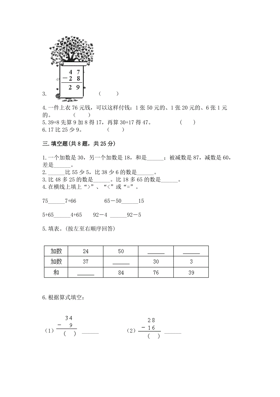 小学数学二年级100以内的加法和减法练习题及答案（考点梳理）.docx_第2页