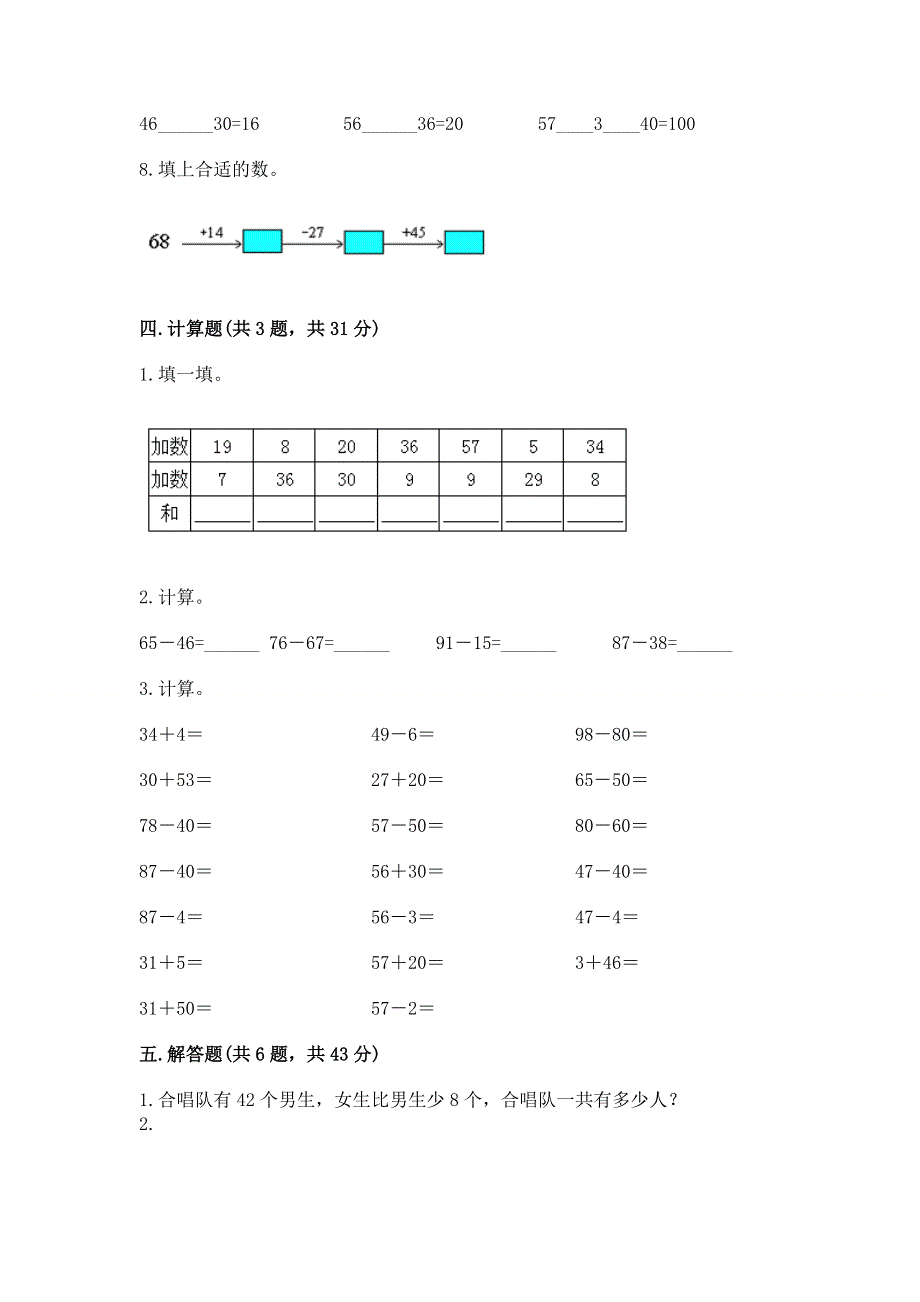 小学数学二年级100以内的加法和减法练习题精品（基础题）.docx_第3页