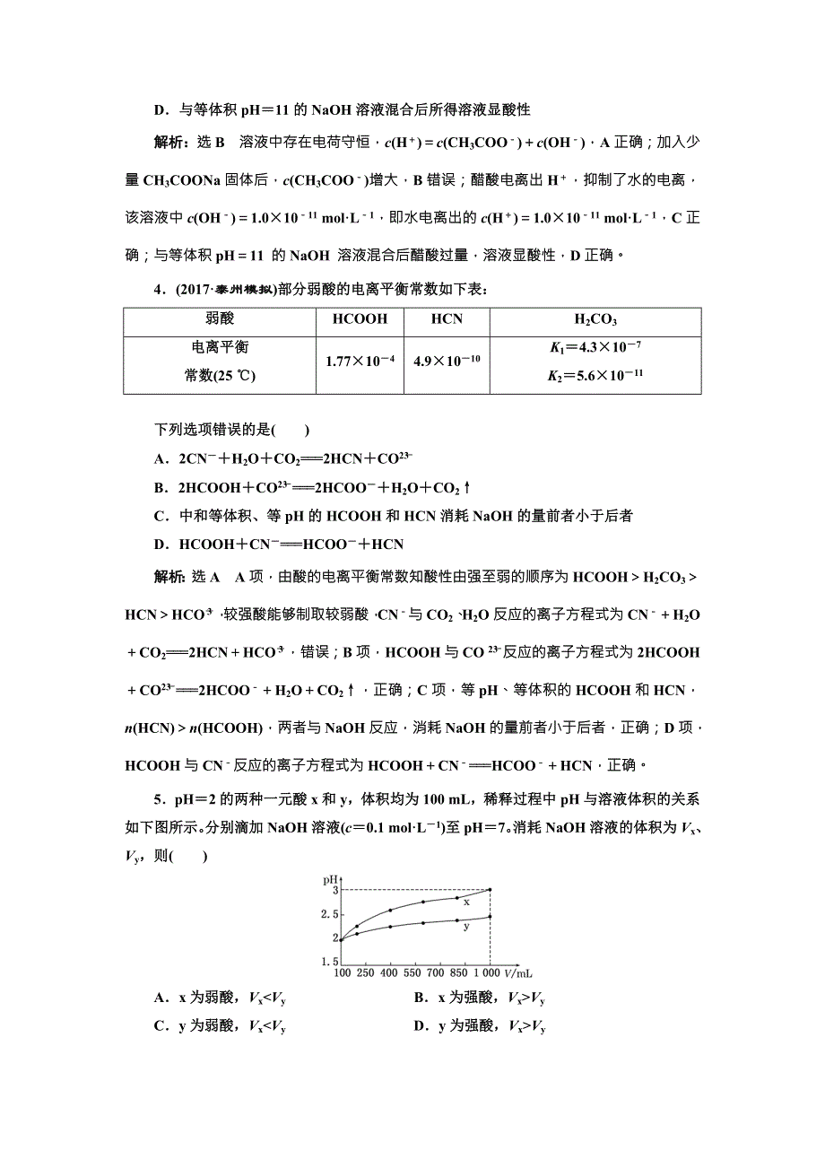 《三维设计》2018年高考化学一轮复习跟踪检测（二十六） 弱电解质的电离 WORD版含解析.doc_第2页