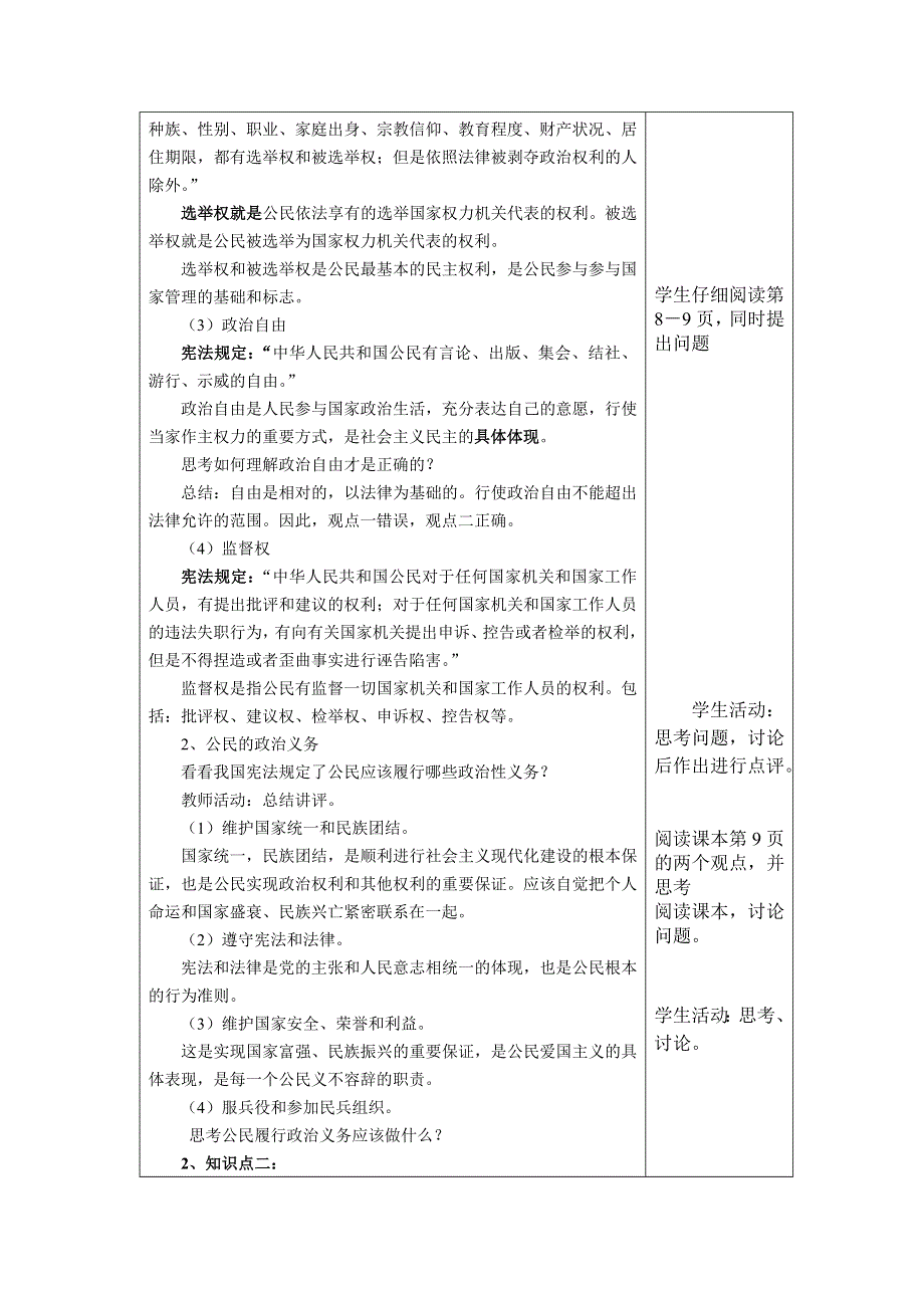 四川省射洪县射洪中学2013高一政治教案 《1.1.2 权利与义务：参与政治学案 生活的准则》（人教版必修2）.doc_第2页