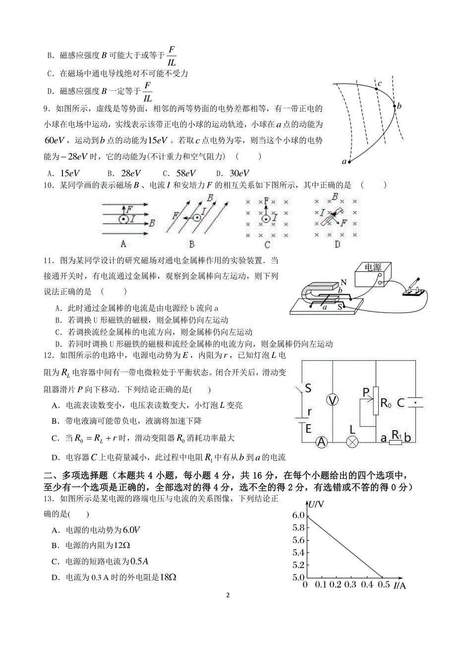 四川省射洪县射洪中学2016-2017学年高二上学期期中考试物理试题 PDF版含答案.pdf_第2页