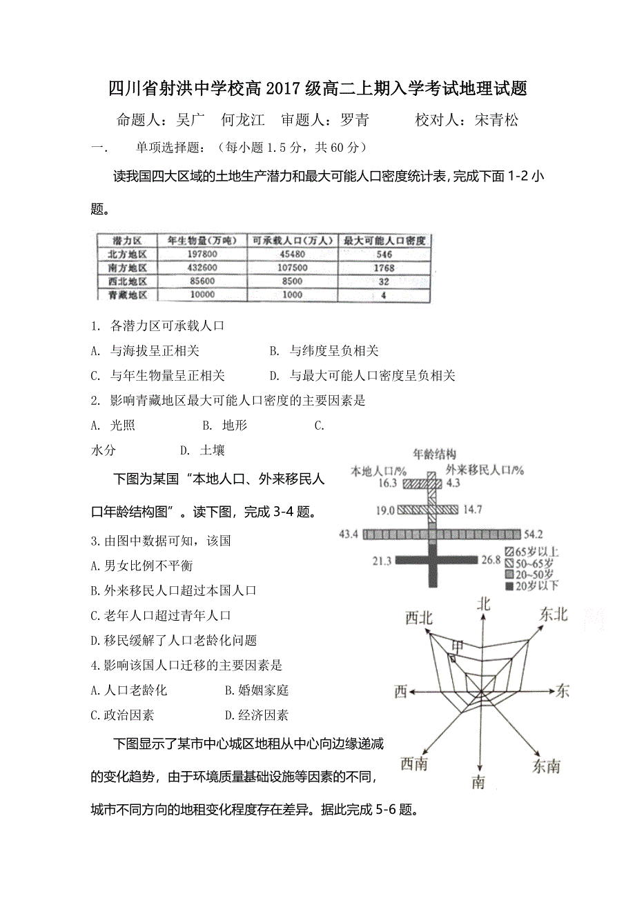 四川省射洪县射洪中学2018-2019学年高二上学期开学考试地理试题 WORD版含答案.doc_第1页