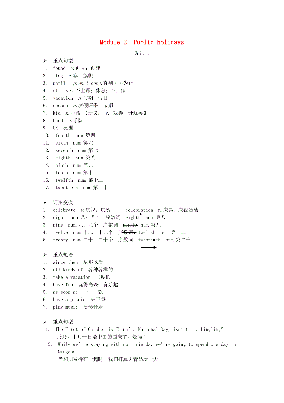 九年级英语上册 Module 2 Public holidays Unit 1 My family always go somewhere interesting as soon as the holiday begins早读手册（新版）外研版.doc_第1页