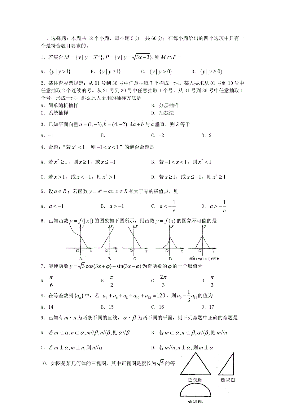 2011热点届高考数学选择填空题精炼2.doc_第1页