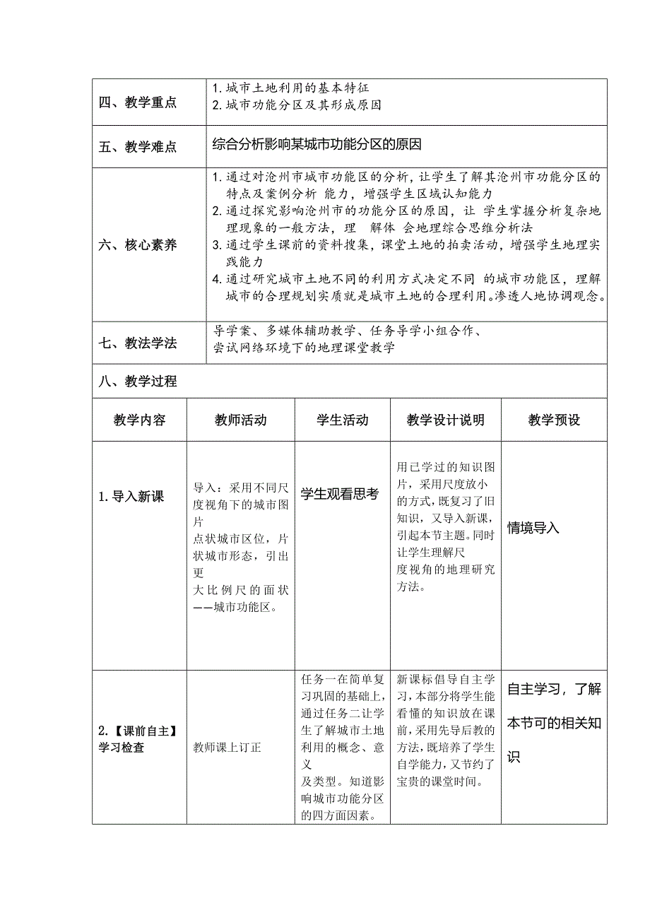 《名校推荐》河北省沧州市第一中学湘教版高中地理必修二2-4城市空间结构——《城市土地利用、功能分区和空间结构》 预设说课案.doc_第2页