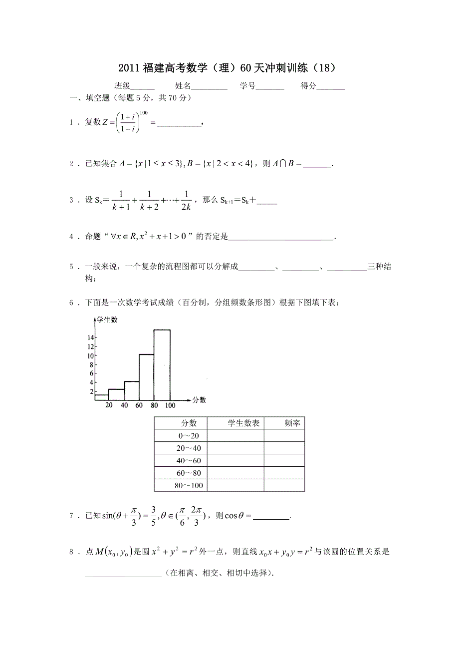 2011福建高考数学（理）60天冲刺训练（18）.doc_第1页