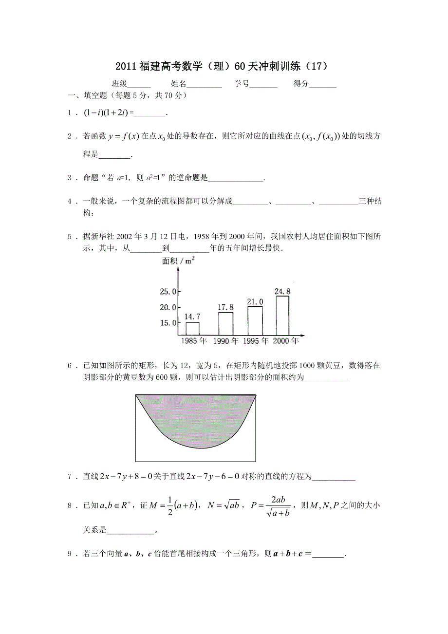 2011福建高考数学（理）60天冲刺训练（17）.doc_第1页