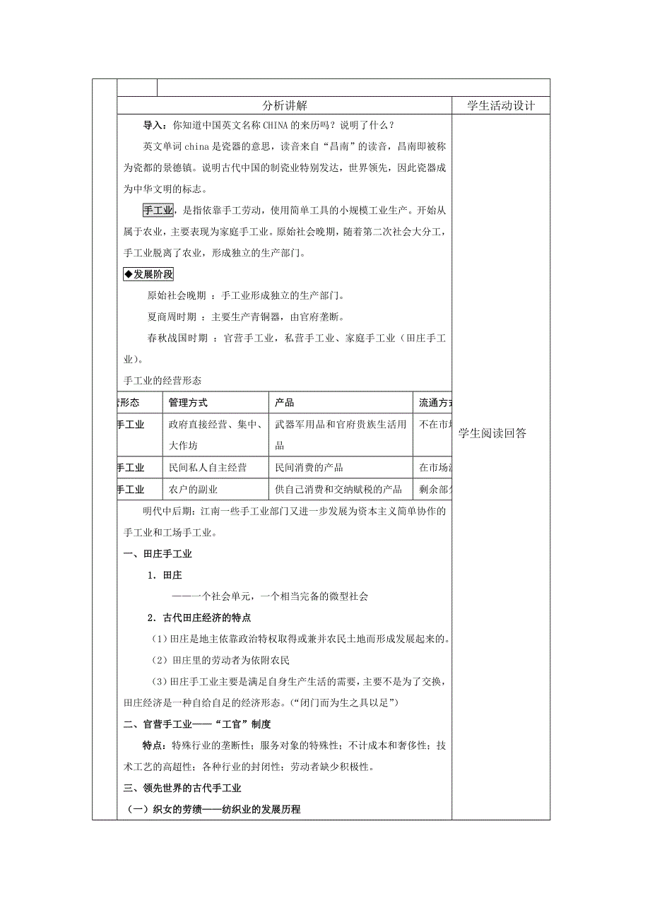 《名校推荐》河北省石家庄市第一中学高一人教版历史必修二教案：1.2古代中国的手工业经济.doc_第2页