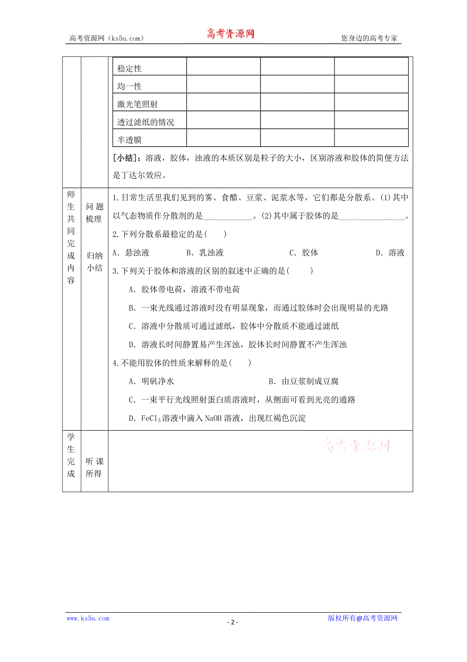 2011高一化学学案：2.1.2分散系及其分类（新人教版必修1）.doc_第2页