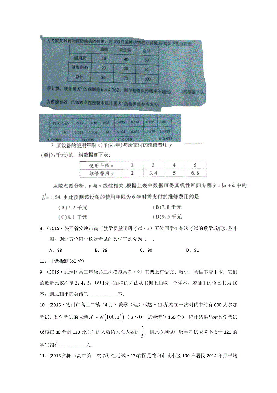 2015年全国各地高考三模数学试题汇编 专题7 概率与统计第3讲 统计与统计案例（理卷B） .doc_第3页