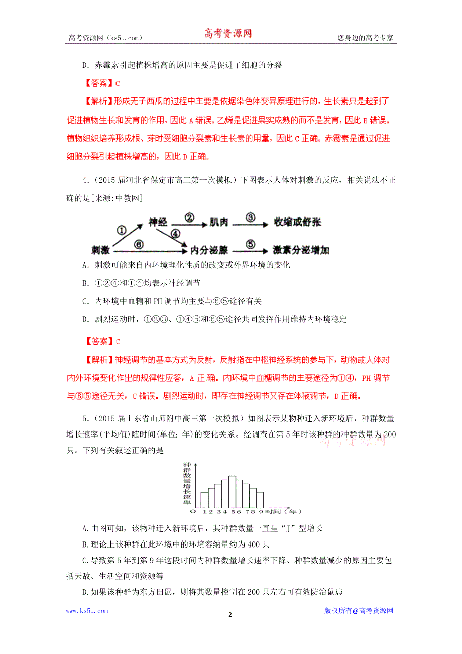 2015年全国名校理综生物1（解析版）.doc_第2页